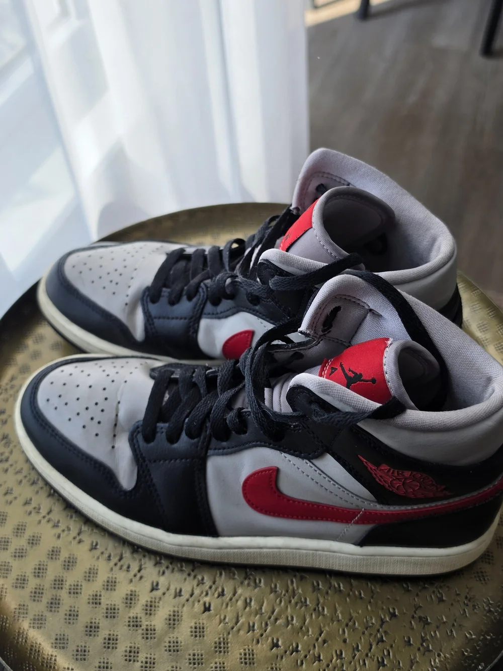 Jordan 1 Mid Sneakers Men's  Size 8 - Women's 9.5, Black/White/Red